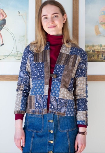 Blue patchwork long sleeve jacket