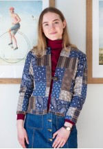 Blue patchwork long sleeve jacket