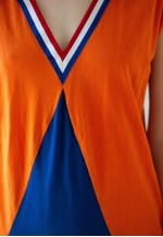 Bright orange and blue color block dress