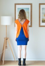 Bright orange and blue color block dress
