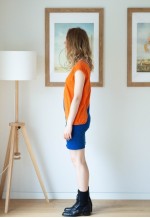 Bright orange and blue color block dress