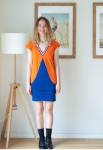 Bright orange and blue color block dress