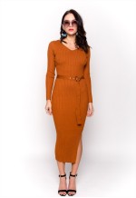 CY Soft knitted ribbed long bodycon dress with side split