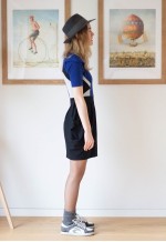 Blue and black geometrical print and shape dress