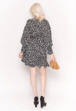 Long Sleeve Shirt Dress with Tie Waist in Black and White Pr