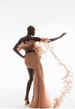 Draped and pleated cut-out maxi in light gold