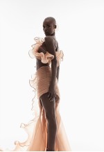 Draped and pleated cut-out maxi in light gold