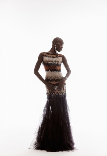 Hand-embellished ruffle gown in black