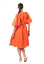 Oversized puff sleeve midi dress in Orange