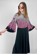 Prince Carmino of Paris 70's Vintage Floral Black Midi Dress