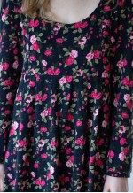 Black soft floral long sleeve dress