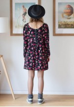 Black soft floral long sleeve dress