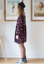 Black soft floral long sleeve dress