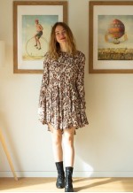 Multocolor pastel patterned long sleeve silky dress