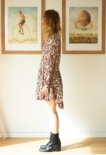 Multocolor pastel patterned long sleeve silky dress