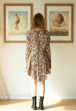 Multocolor pastel patterned long sleeve silky dress