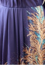 Royal blue pleated vintage dress with brown leaves