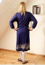 Royal blue pleated vintage dress with brown leaves
