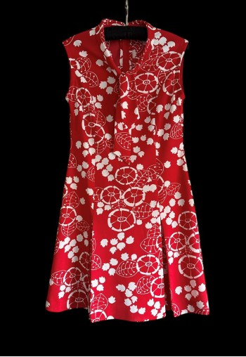 70's Vintage Red White Retro Sleeveless Bow Floral Dress
