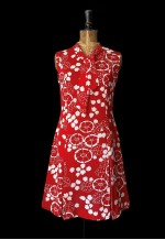 70's Vintage Red White Retro Sleeveless Bow Floral Dress