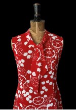 70's Vintage Red White Retro Sleeveless Bow Floral Dress