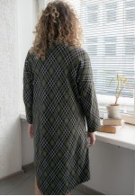 Vintage 80's Khaki Patterned Long Sleeved Midi Dress