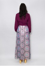70's Vintage Purple Silver Crepe Brocade Maxi Dress