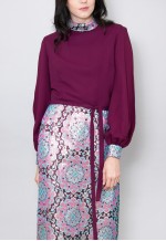 70's Vintage Purple Silver Crepe Brocade Maxi Dress