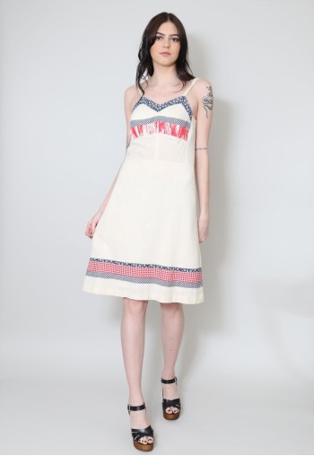70's Vintage Dress Cream Cheesecloth Strappy Mini