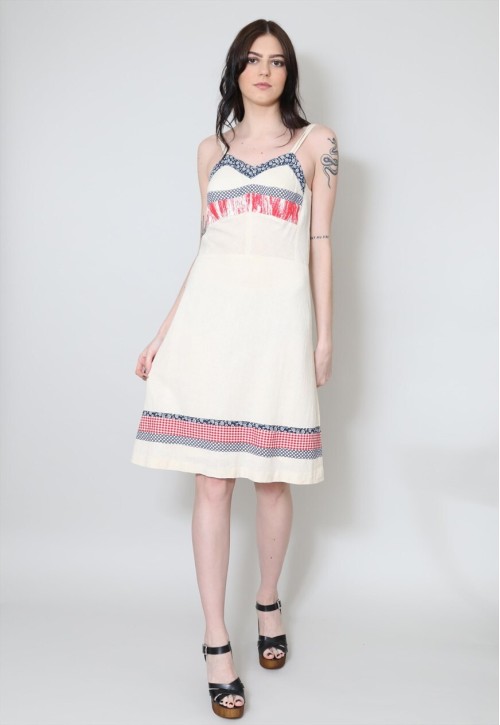 70's Vintage Dress Cream Cheesecloth Strappy Mini