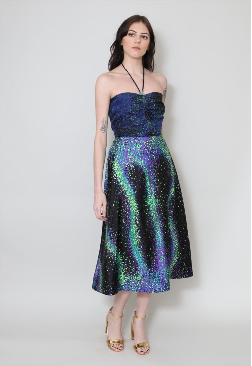 Vera Mont 70's Vintage Bandeau Black Green Midi Dress