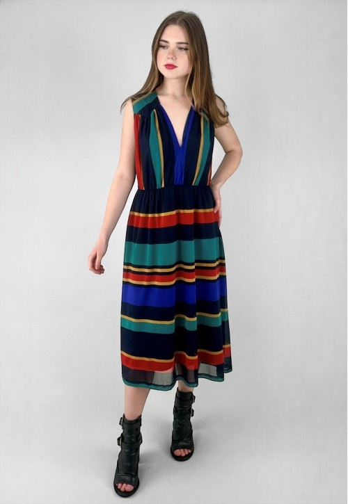 70's Vintage Puszta Sleeveless Slinky Stripe Midi Dress