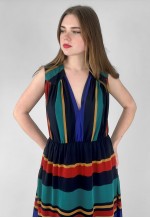 70's Vintage Puszta Sleeveless Slinky Stripe Midi Dress