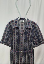 90s Vintage LP Print Shirt Dress Navy