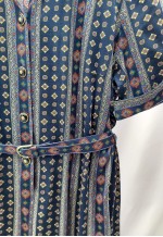 90s Vintage LP Print Shirt Dress Navy