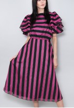 70's Vintage Purple Black Stripe Lurex Midi Dress