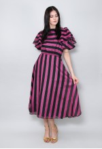 70's Vintage Purple Black Stripe Lurex Midi Dress