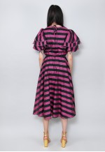 70's Vintage Purple Black Stripe Lurex Midi Dress