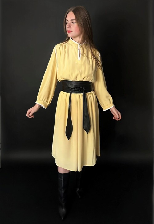 Marco Pecci Couture Vintage 80's Yellow Long Sleeve Dress