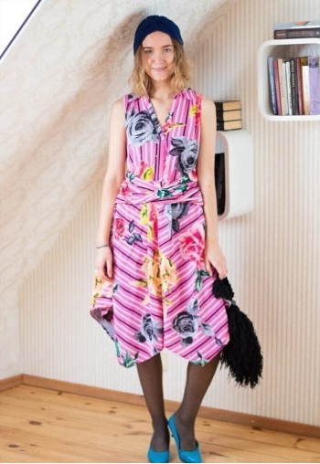 Pink striped and floral sleeveless dress