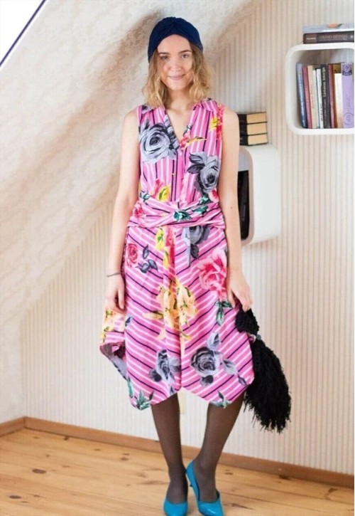 Pink striped and floral sleeveless dress