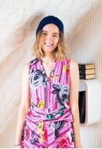Pink striped and floral sleeveless dress