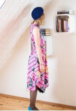 Pink striped and floral sleeveless dress