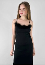90's Vintage Black Slinky Slip Feather Ladies Maxi Dress