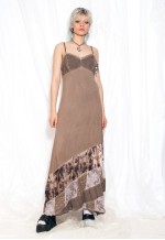 Vintage Dress Y2K Boho Patchwork Maxi in Brown Cotton