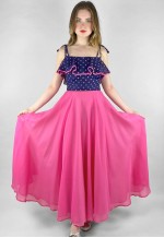 70's Vintage Pink Purple Polka Dot Ruffle Slip Maxi Dress