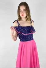 70's Vintage Pink Purple Polka Dot Ruffle Slip Maxi Dress