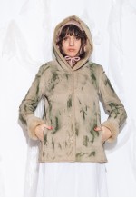 Reworked Vintage Y2K Leather Coat in Hand Painted Green