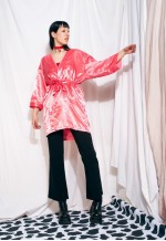 Vintage Robe Y2K Pink Satin Oversized Kimono Coat