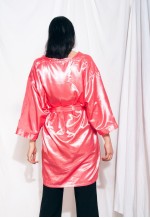 Vintage Robe Y2K Pink Satin Oversized Kimono Coat